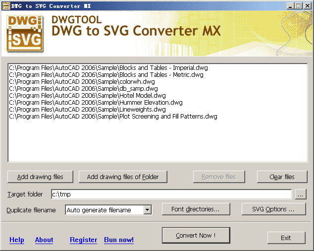 Screenshot of DWG to SVG Converter MX 5.4